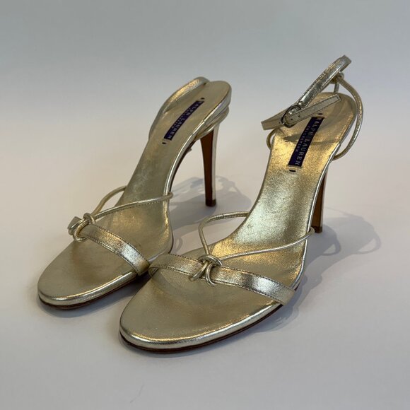 Ralph Lauren Purple Label Gold Leather Strappy Sandals, US 10 - Picture 1 of 16